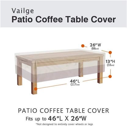 Vailge Rectangular Coffee Table Cover - Heavy Duty Waterproof Protection for Outdoor Furniture | Fits Large Tables (Beige & Brown)