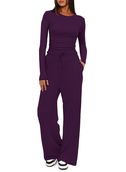 Darong Women's 2 Piece Sets 2025 Fall Outfits Long Sleeve Wide Leg Tracksuits Casual Lounge Set Matching Sets