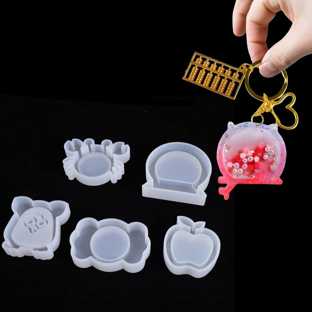 FineInno 10 Pcs Shaker Resin Molds,Jewelry Molds for Epoxy Resin, Quicksand Mold with 5 Resin Shaker Film,Pendant,Charms, Art Crfat Pendant DIY