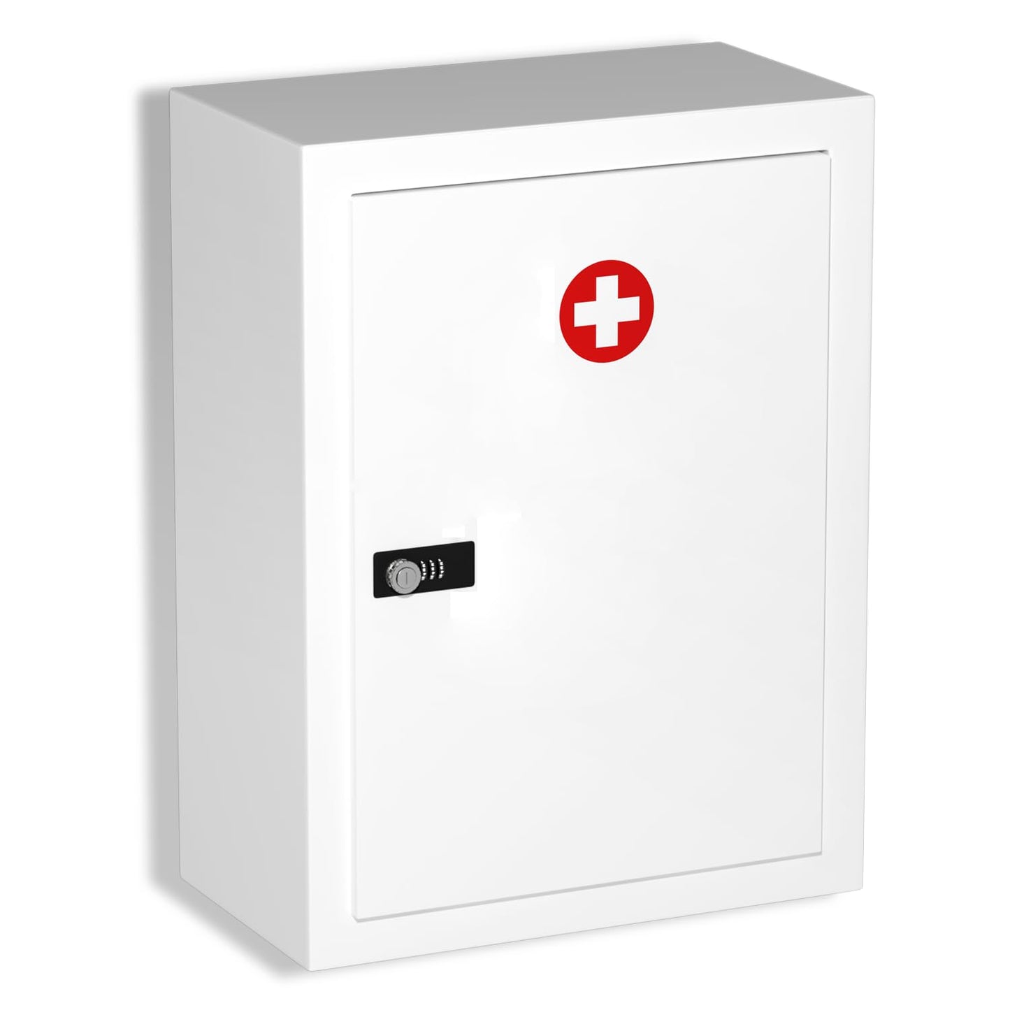 Wall-Mount Locking Medicine Cabinet: Large Metal Storage Organizer Box with Combination & Key Lock - First Aid Medicine Cabinet 3-Compartment Design for Bathroom Home (15.75" H x 11.82" W x 4.72" D)