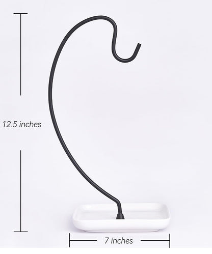 VROOMIUM Banana Holder Stand with Ceramic Bowl - Holds Up to 5 Pounds Bananas, Hassle-free Cleaning, Stylish and Chic Design Banana Rack - Chic Black