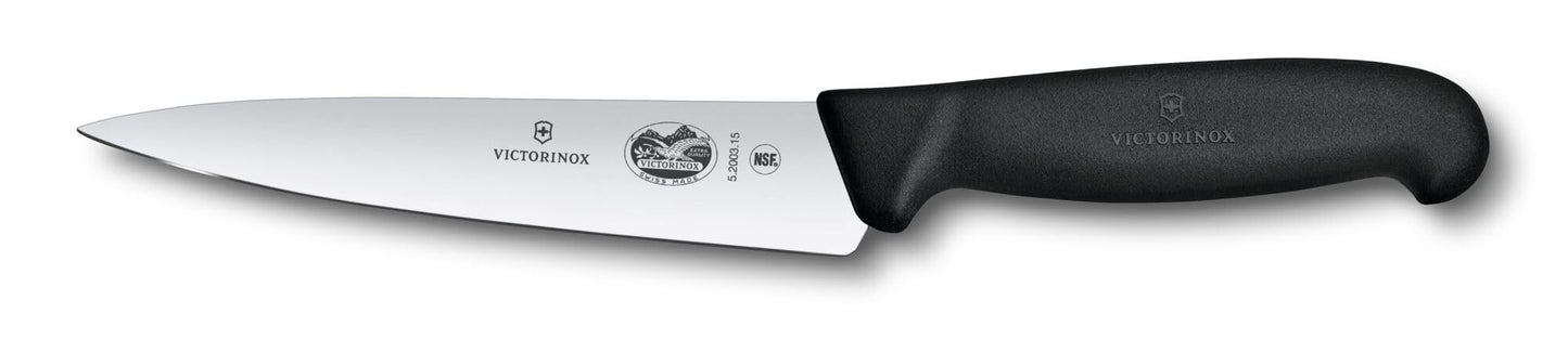 Victorinox Fibrox 6 Inch Straight Edge Chef's Knife, Kitchen Knife with Stainless Steel Blade, Non-Slip Handle, Dishwasher Safe, Black