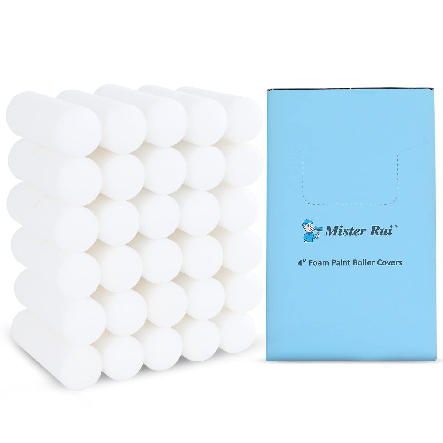 Mister Rui 10 Pack 4 Inch High Density Foam Paint Roller Covers - Small Mini Rollers for Painting Walls, Cabinets, Cupboards, Doors