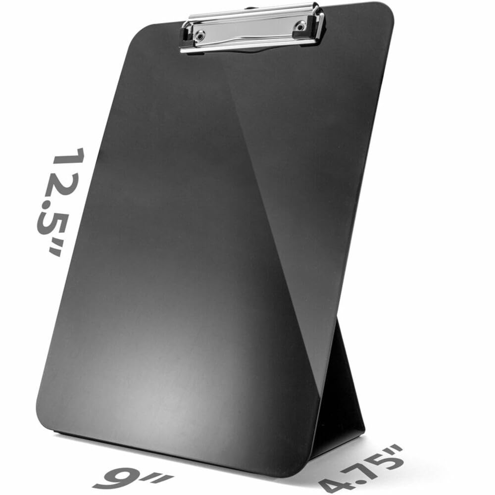 Officemate Recycled Plastic Free Standing Clipboard with Easel Back, Lightweight Portable Writing Foldable Clip Board for School, Office, Home, Restaurant, Black (83039)