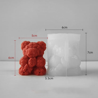 Rose Bear Silicone Mold, DIY Teddy Bear Candle Making Kit, Heart Design
