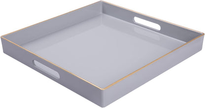 13" 13" 1.57" MAONAME Decorative Tray, Gray Serving Tray with Handles, Coffee Table Trays, Square Plastic Trays