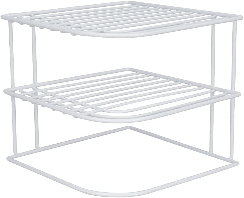 3-Tier Counter Home Basics Kitchen Corner Shelf and Cabinet Organizer Heavy Duty Wire Shelf in White