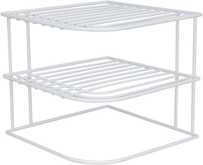 3-Tier Counter Home Basics Kitchen Corner Shelf and Cabinet Organizer Heavy Duty Wire Shelf in White