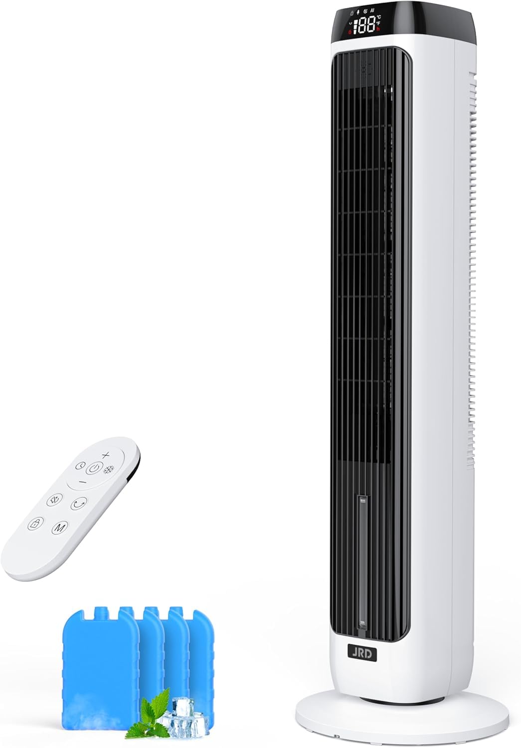 JRD 41" Evaporative Cooler with 3 Speeds, 5 Modes, Remote, 80° Oscillation Swamp Cooler with 12H Timer, Bladeless Tower Fan Cooling Fan for Bedroom Office Home