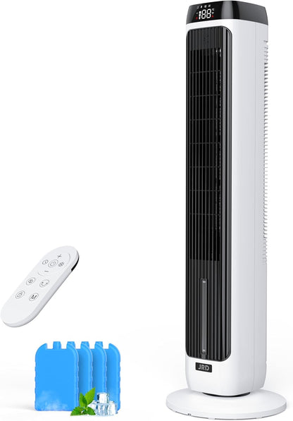 JRD 41" Evaporative Cooler with 3 Speeds, 5 Modes, Remote, 80° Oscillation Swamp Cooler with 12H Timer, Bladeless Tower Fan Cooling Fan for Bedroom Office Home