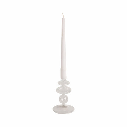 Glass Candle Holder - Taper Candle Holders for Table Decor, Dining Room or Mantel Display, Modern Disc and Sphere Design Home Decor Candle Holder – 7", Frosted Clear Glass
