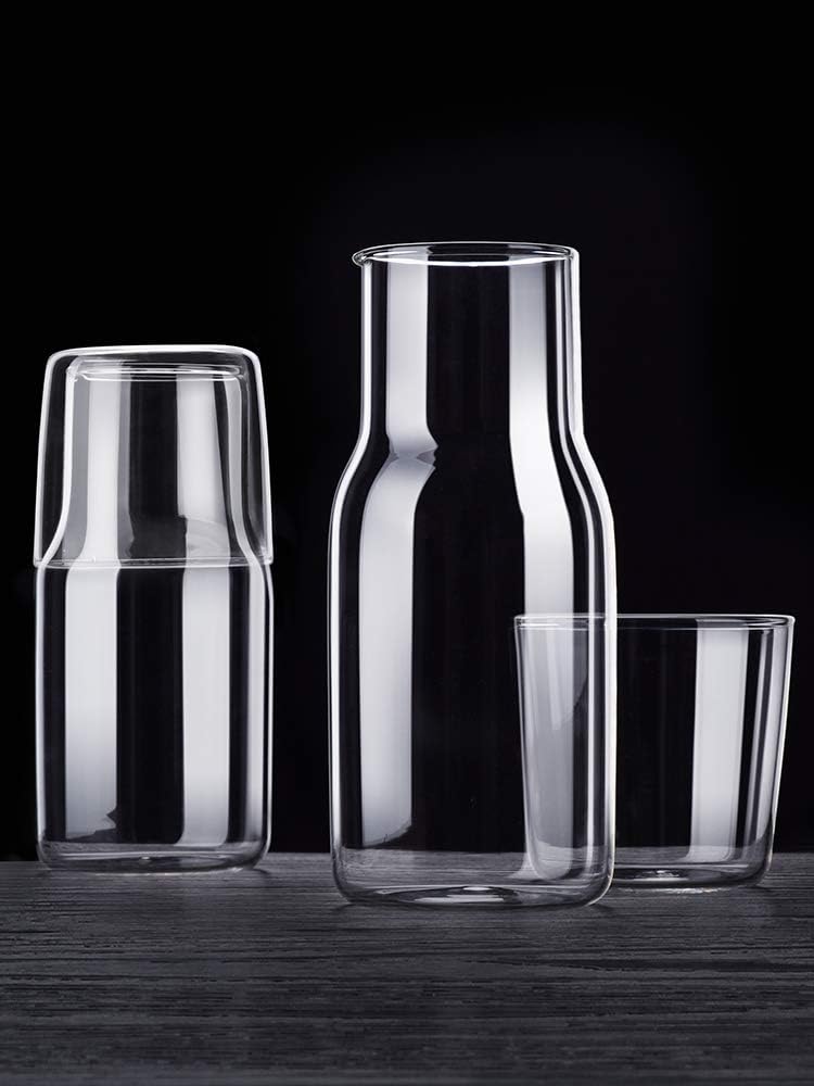 Sizikato 15 Oz Simple Clear Glass Bedside Night Water Carafe with Tumbler Glass