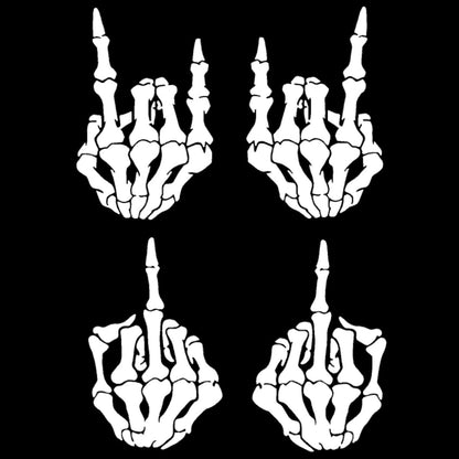 Skeleton Hands 4 Pack: Rock on Skeleton Hand Left and Right, Rock N Roll Gesture Decal, Skeleton Finger Decals (Large ~6", White)