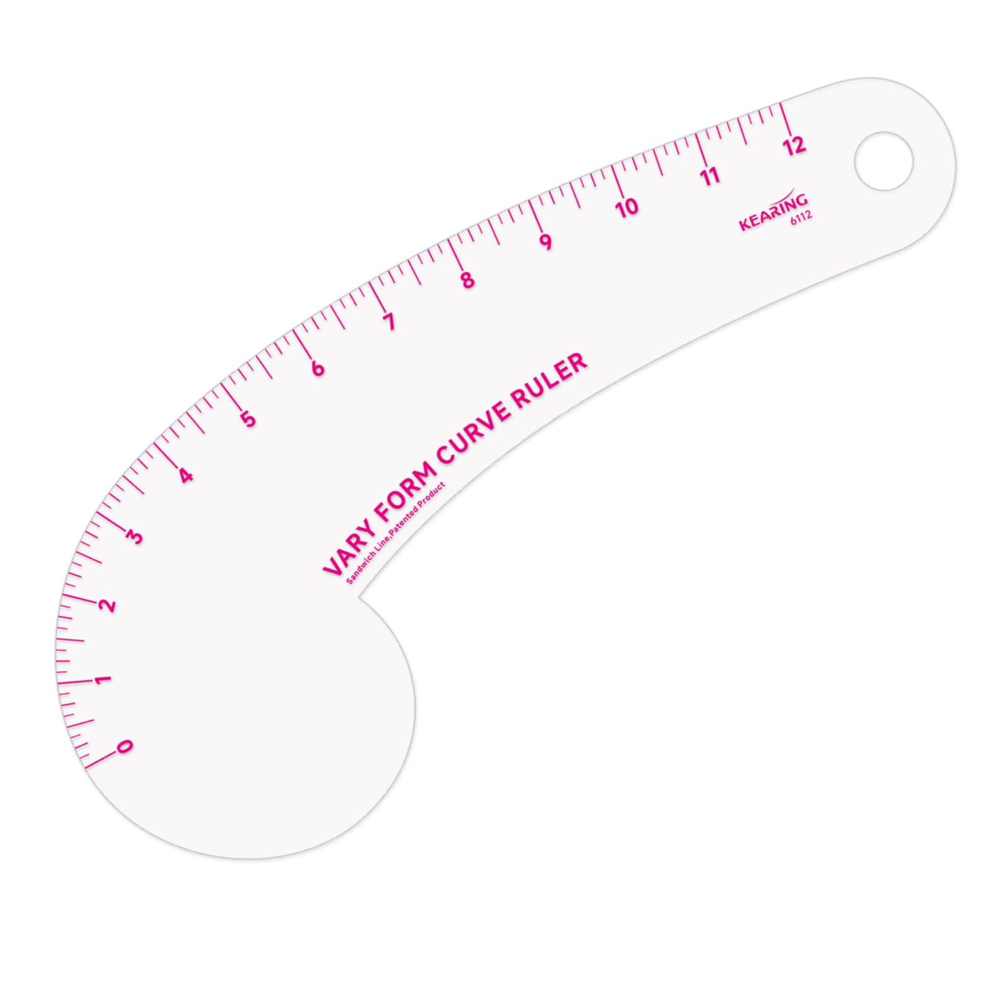 KEARING 12Inch Clear Vary Form Curve Ruler for Sewing, Sandwich Line Scale, French Curve Ruler for Pattern Making, Hip Curve Ruler for Measuring Fashion Design