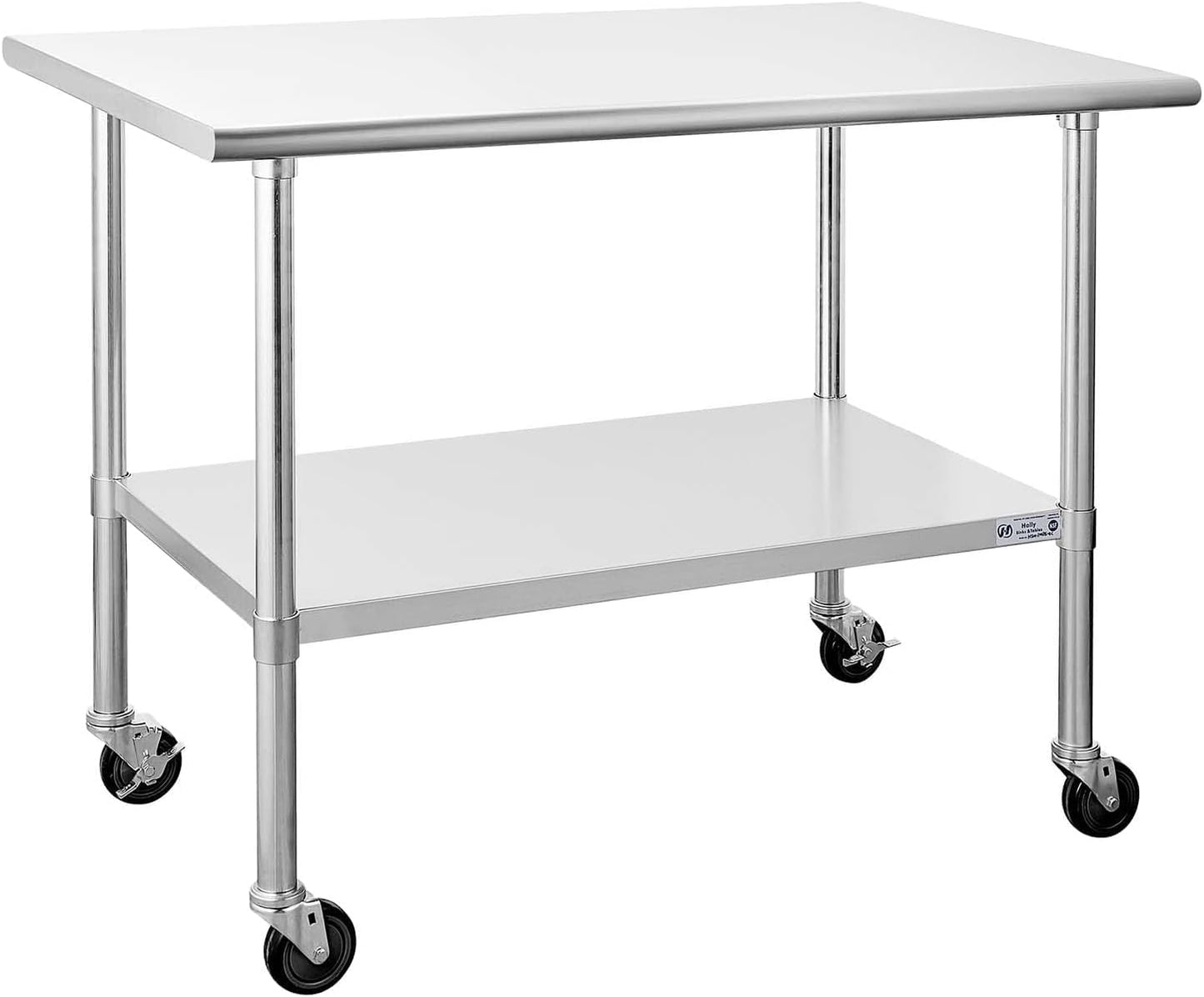 Hally Stainless Steel Table for Prep & Work 30 x 48 Inches with Caster Wheels, NSF Commercial Heavy Duty Table with Undershelf and Galvanized Legs for Restaurant, Home and Hotel