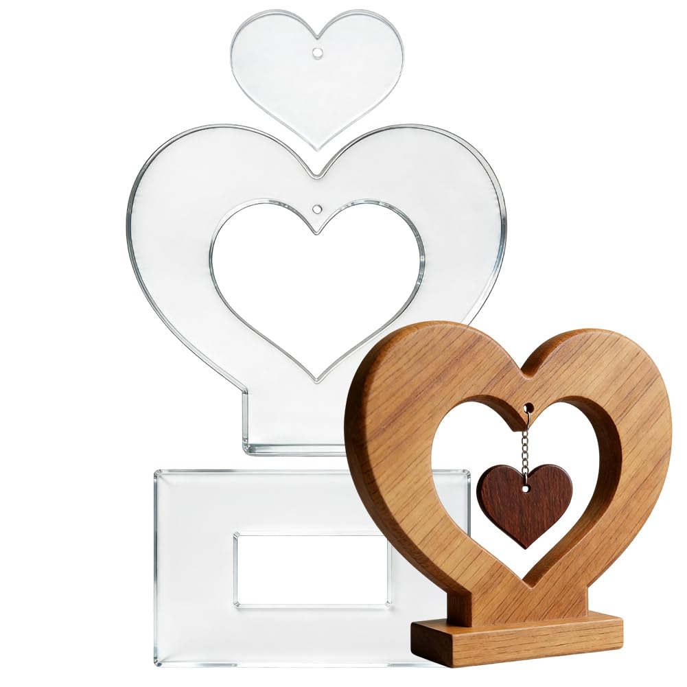 beinkmake 3Pcs Heart Display Stand Acrylic Router Template for Woodworking, 5mm Thick Inlay Template Jig Kit Tracing Stencil Guide Tool for Woodworking Project DIY Wood Craft
