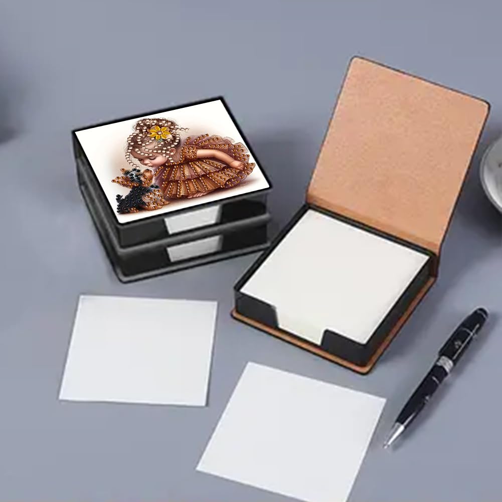 FRANDEK Girl and Dog Creative Diamond Art Desk Organizer, DIY PU Note Box with 160 Sheets, All-in-One Gift Set for Craft Lovers, Elegant Mosaic Kits for Home & Office