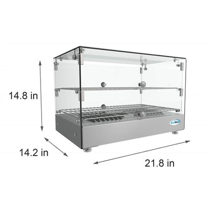 Pemberly Row Glass Countertop Display Warmer, 17 Cu. Ft., 22 in, Stainless Steel Frame, Silver Finish, Tempered Glass Panels, Self-Serve Double Doors, Adjustable Temperature Control 85-185°F for