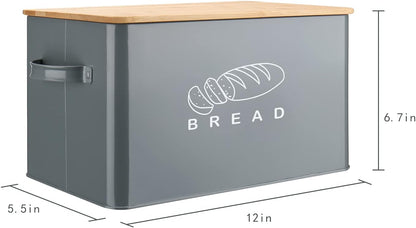 Bread Box for Kitchen Countertop - GA Homefavor Bread Bin with Bamboo Lid, 11.56" x 6.7" x 5.5", Grey