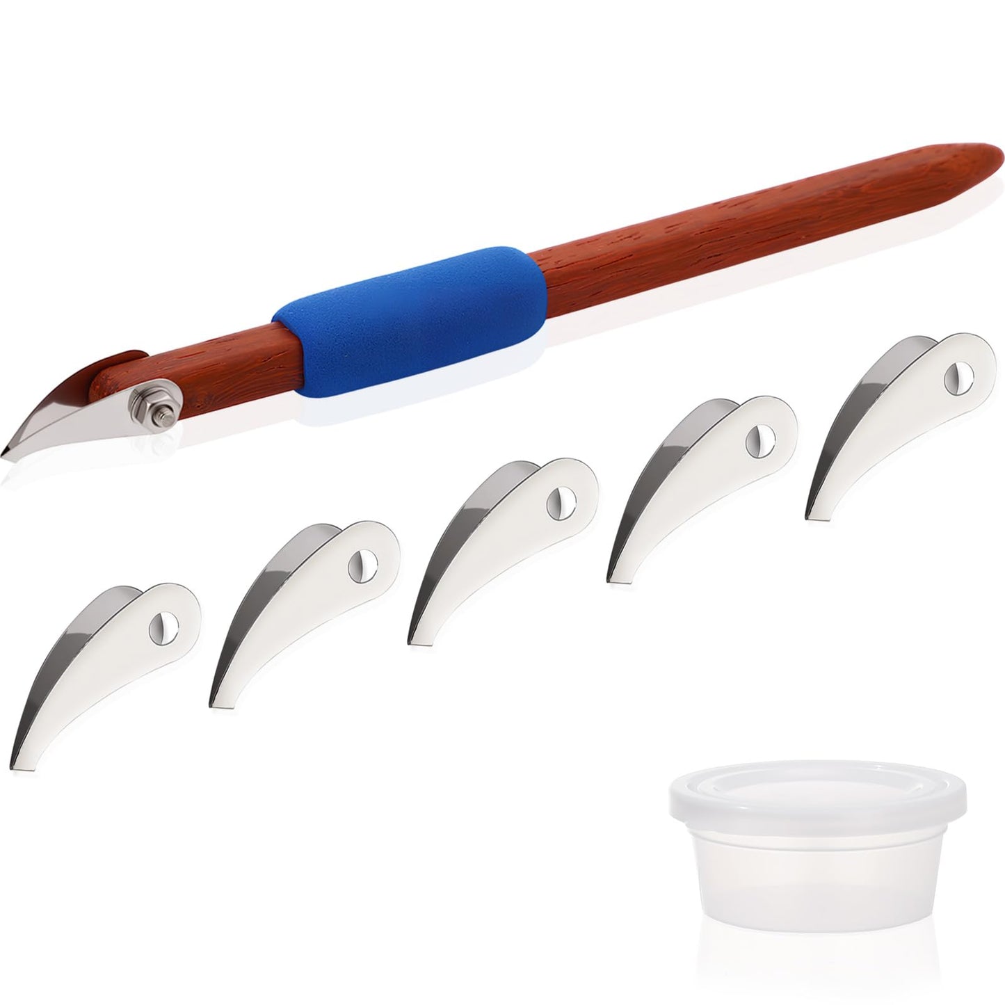 Lanties Pottery Carving Tools Set Include 5 Stainless Steel Blades & Red Pear Wood Handle, Sculpture Scraper Craft Modelling Tools for Clay, Ceramic Sculpting, Graffito, Relief Art (V-tip)