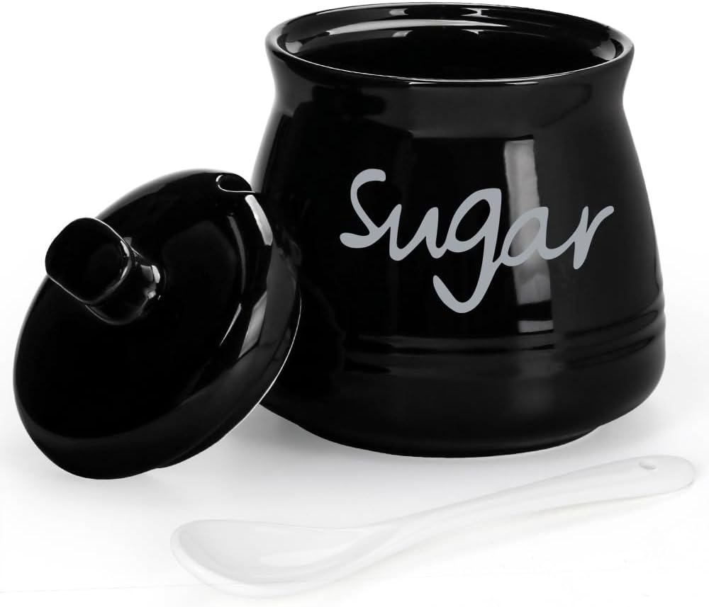 12 Porcelain Sugar Bowl with Lid and Spoon, Ounces Ceramic Sugar Storage Jar, Sugar Container for Home and Kitchen