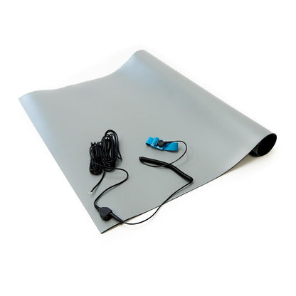 Bertech ESD High Temperature Mat Kit, 2.5 Feet Wide x 3 Feet Long x 0.08 Inches Thick, Gray, Includes a Wrist Strap and Grounding Cord, RoHS and REACH Compliant (Assembled in USA)