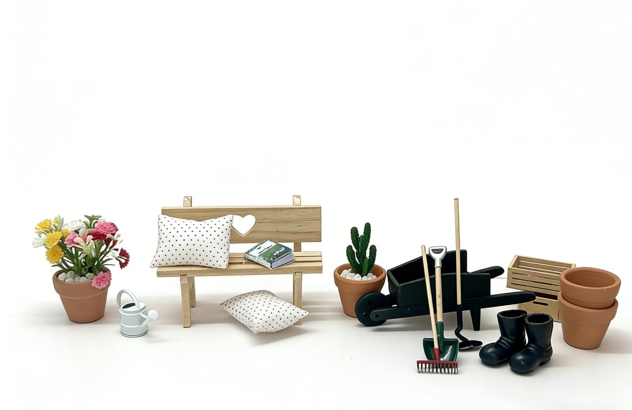 blminiatures 20 Pcs 1:12 Scale Miniature Fairy Garden Planting Set with Mini House Building Accessories, Miniature Plants for Dollhouse Craft,Miniature Decor Gifts for Adult Hobby Lovers
