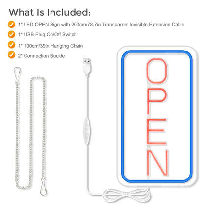 ROLANCHE Open Signs for Business, 16"x 9" LED Neon Open Sign with ON/OFF Switch adapter, Ultra Bright and Eye-catching Vertical Open Light Up Sign for Window, Wall, Store, Shop, Blue/Pink