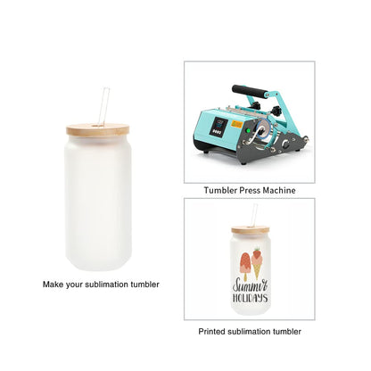 PYD Life 8 Pack Sublimation Glass Cans Blanks Frosted Bulk18 OZ with Bamboo Lid and Clear Glass Straw Beer Cans Wide Mouth Jar Tumbler Cups Mugs for Iced Coffee,Juice,Soda,Drinks,Beer