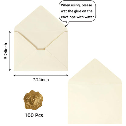 100 Pieces A7 Envelopes 5x7 Cream Color, 5.24 x 7.24 Inches