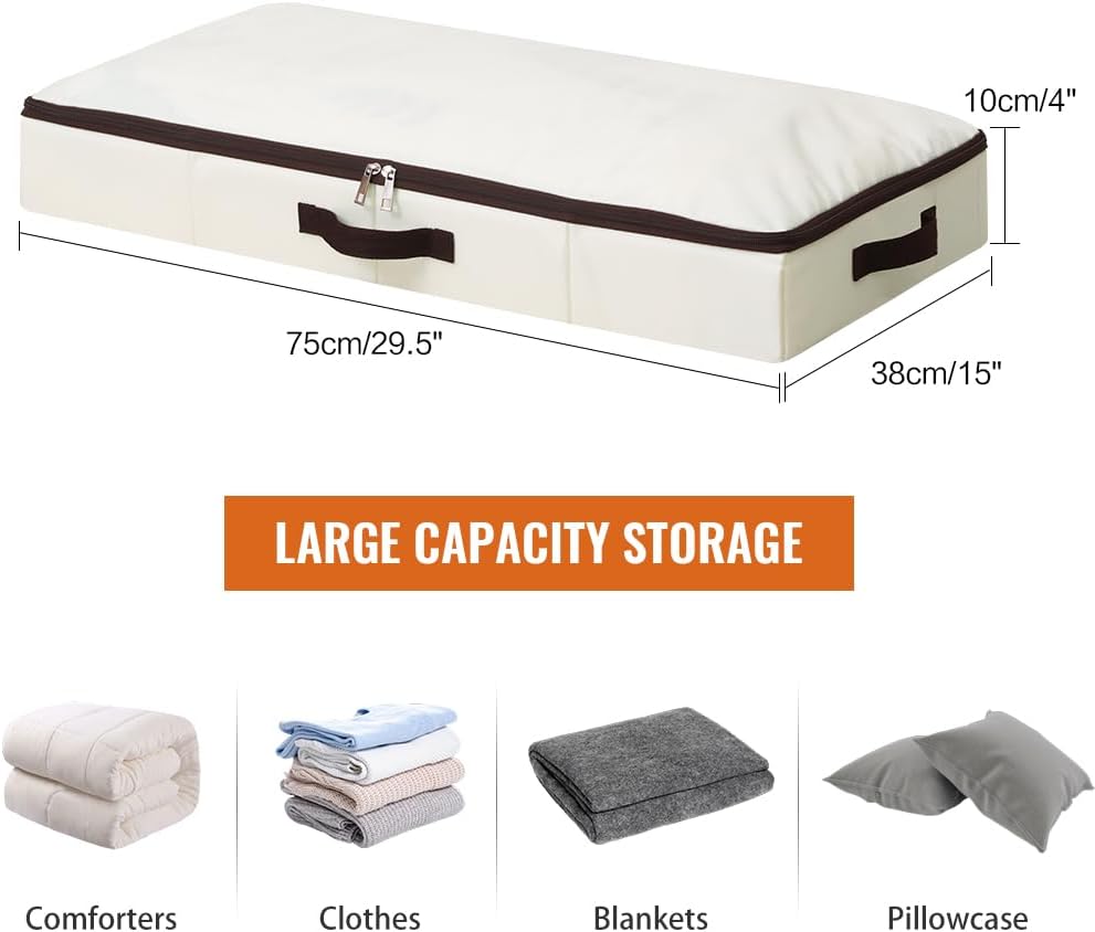 2-Pack 4 AMJ Height Under-Bed Storage Baskets | Foldable Fabric Drawers for Clothes, Shoes, and Bedding, Beige