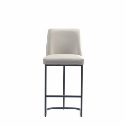 Manhattan Comfort Serena Modern Leatherette Upholstered Counter Stool | Sturdy Metal Frame with Matte Black Finish | High-Density Foam Padding | Elegant Design for Bar and Kitchen, Light Grey