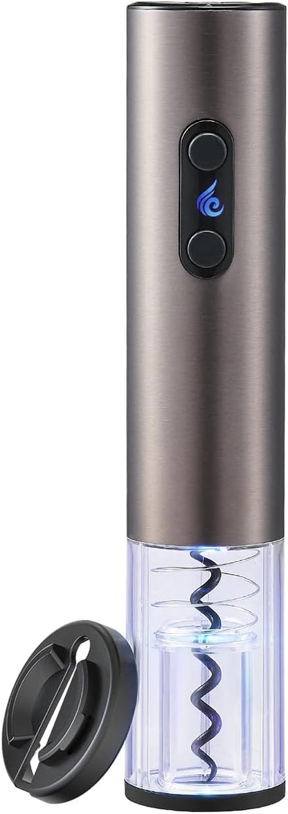 4 Battery Operated Electric Wine Opener by ELMWAY - Stainless Steel Electric Corkscrew with LED Light & Foil Cutter
