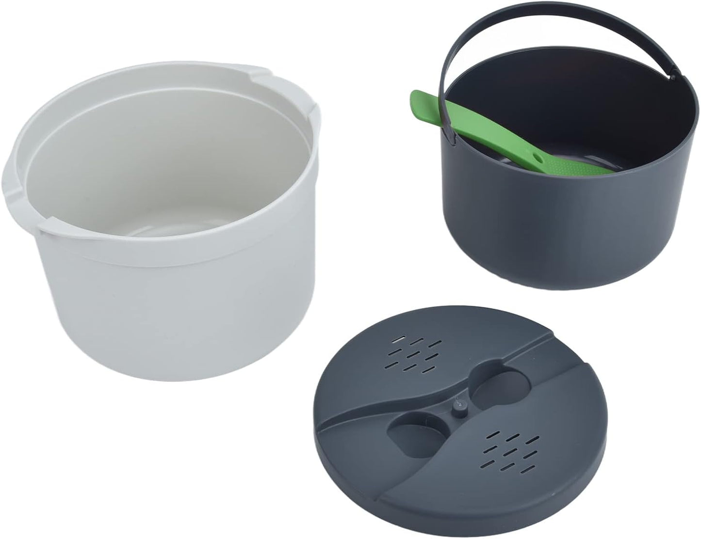 Microwave Rice Cooker Set, 2L Food Grade PP Material with Rice Spoon, Lid, Strainer, Steaming Pot (Green)