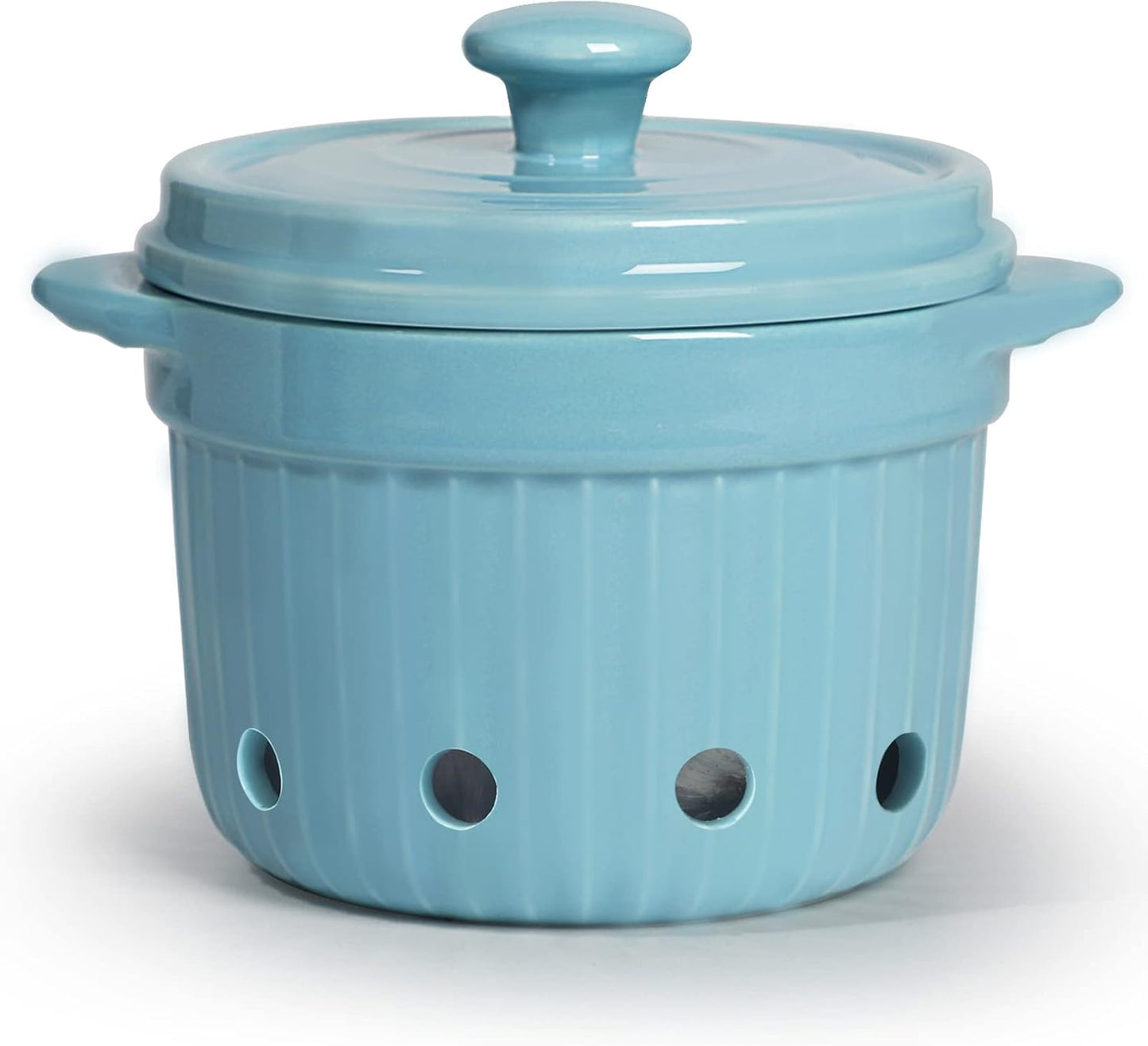 Countertop, HAOTOP Garlic Keeper with Lid, Ceramic Garlic Saver Container for Kitchen Decor (Turquoise)