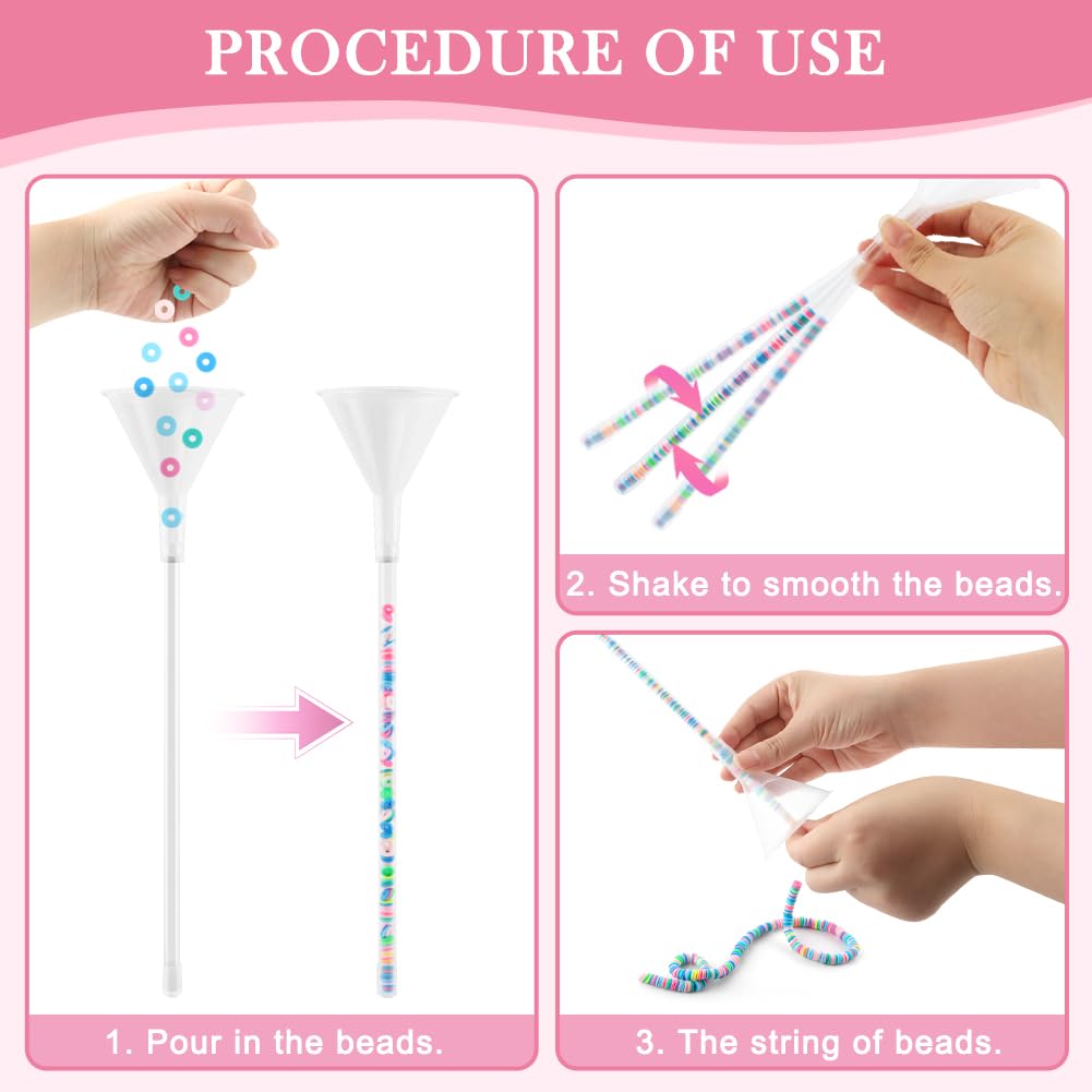 Kryslanix 4 Pack Beading Funnel Bracelet Making Kit with 1Roll Crystal Elastic String,Clay Beading Tools Kit for 0.24" Clay Beads,for Jewelry Making with Beading Funnel,Beading Needles,Clip