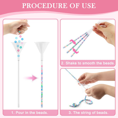 Kryslanix 4 Pack Beading Funnel Bracelet Making Kit with 1Roll Crystal Elastic String,Clay Beading Tools Kit for 0.24" Clay Beads,for Jewelry Making with Beading Funnel,Beading Needles,Clip