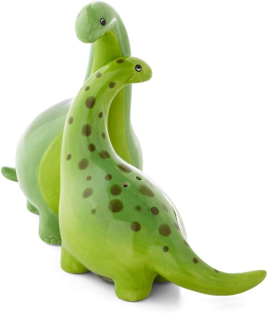 Salt & Pepper Set, 3.75 Inches, Green Brontosaurus Dinosaur Shaker Ceramic