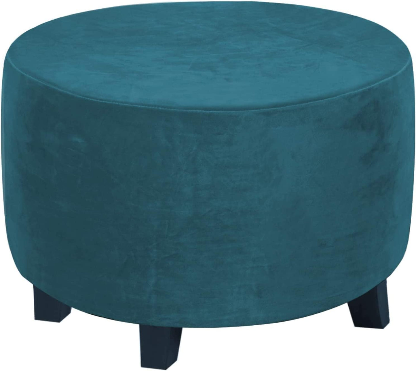 ADPON Velvet Plush Ottoman Cover,Super Stretch Round Ottoman Slipcover Washable Storage Stool Furniture Protector