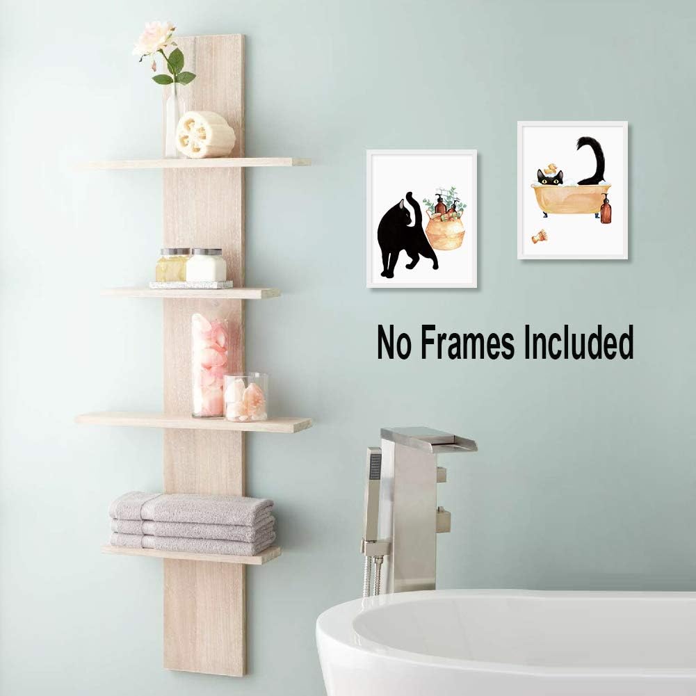 LHIUEM Black Cat Bathroom Decor, Funny Wall Art Set of 4, 8"X10", Unframed, Kitten Pictures