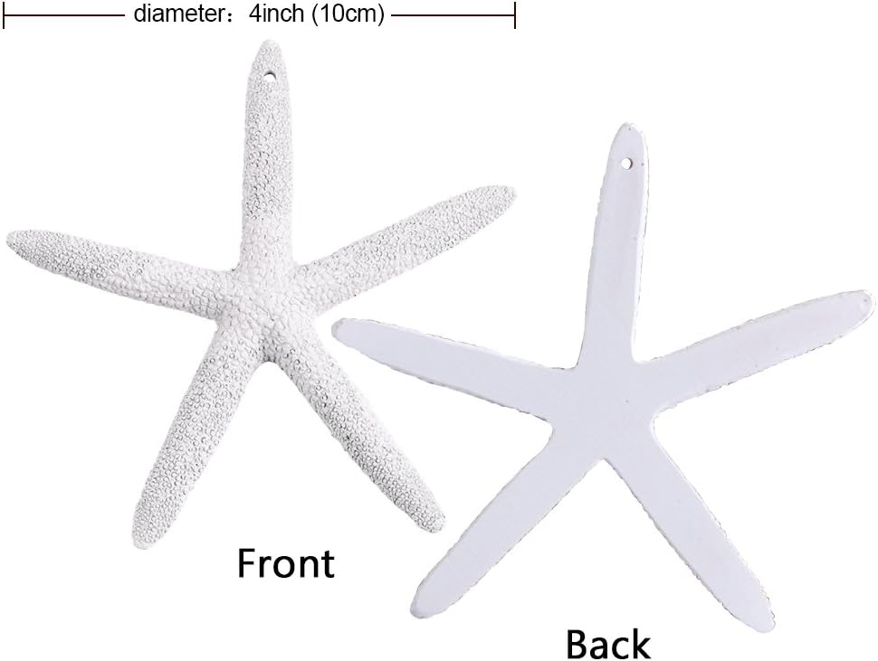 AerWo 20pcs 4 Inches White Artificial Resin Starfish with Rope for DIY Craft Beach Wedding Decorations