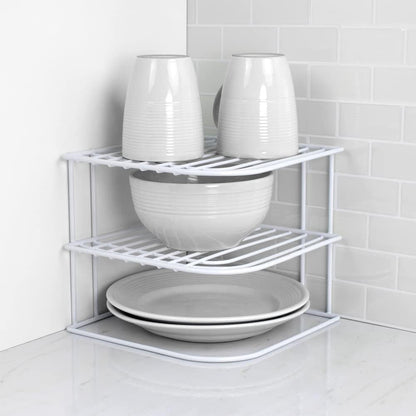 3-Tier Counter Home Basics Kitchen Corner Shelf and Cabinet Organizer Heavy Duty Wire Shelf in White
