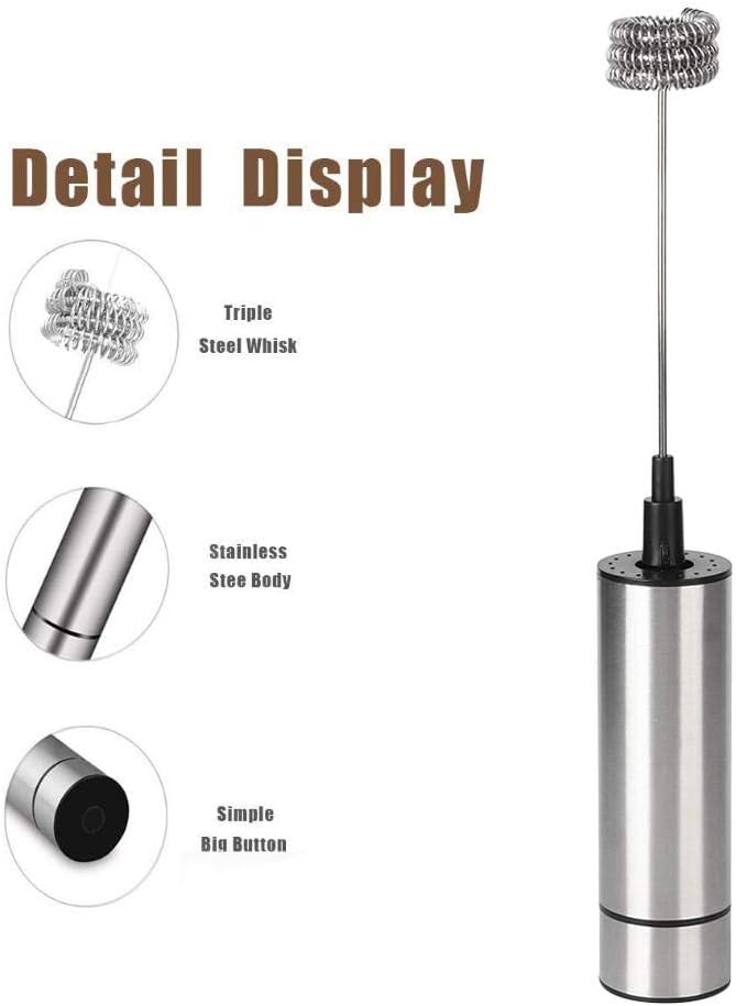 Milk Frother Handheld Foam Maker, Stainless Steel Coffee Stirrer Mixer Blender, Electric Egg Beater Kitchen Utensils