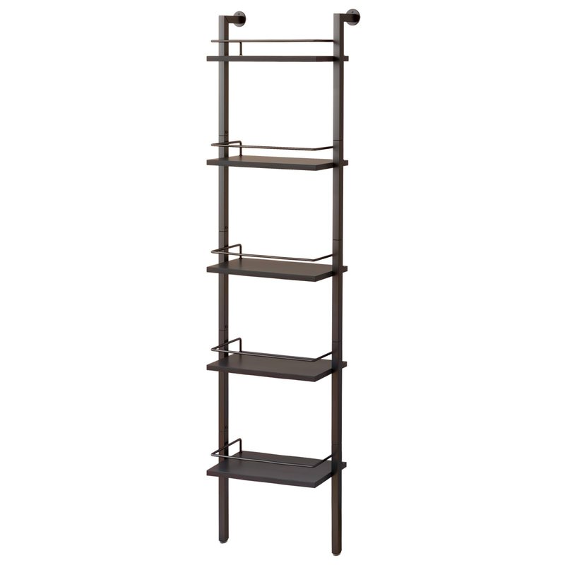 YMYNY 5-Tier Freestanding Wine Racks，Liquor Bottle Display Shelf with Fences, Wall Mounted Floating Shelf Storage Stand for Kitchen, Dining Room, 16.93" L x 7.87" W x 69.68" H Black UHWR001B