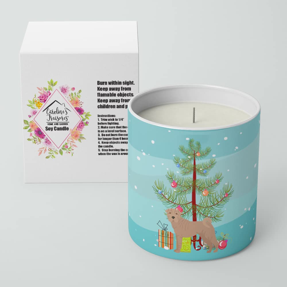 Caroline's Treasures CK3485CDL Shar Pei Christmas Tree 10 oz Decorative Soy Candle Nature Soy Wax Essential Oil Home Decor Ideal for Bedroom Kitchen Bath Office Gift, 10 oz