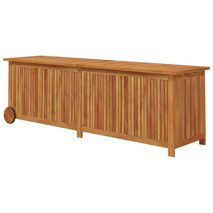 RCODSSK Solid Wood Acacia Patio Storage Box with Wheels, 59.1x19.7x22.8 Inch Outdoor Cushion Box for Garden Furniture and Toys