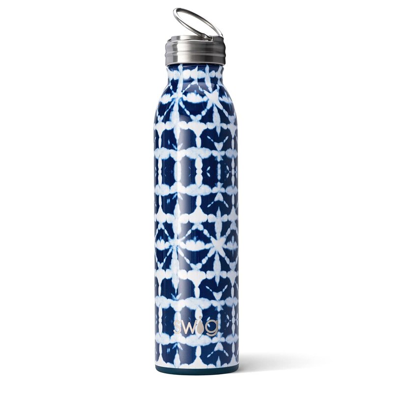 Swig Life 20oz Triple Insulated Stainless Steel Water Bottle with Ring Flip Handle, Dishwasher Safe, Double Wall, & Vacuum Sealed Reusable Water Tumbler (Indigo Isles)
