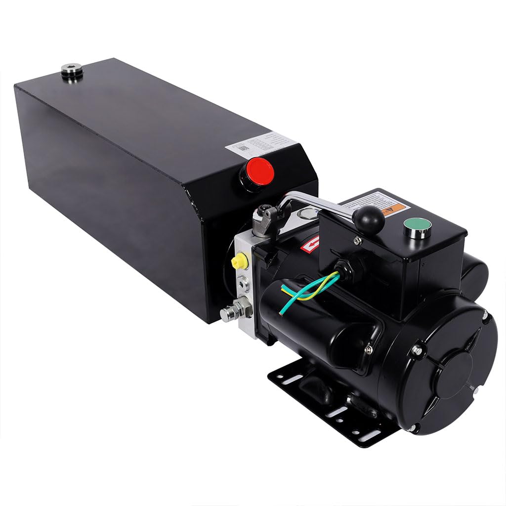 YATON Hydraulic Power Unit Single Acting Pump, Heavy Duty Steel Hydraulic Pump with Safety Relief Valve & SAE#6 Connector, Electric Hydraulic Power Pack for Dump Trailer Lift Gate Car Lift, Black