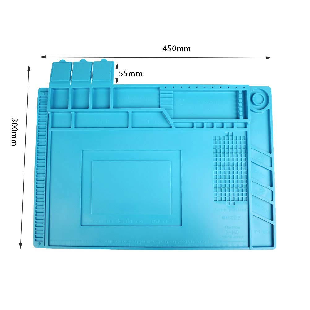 TIMESETL S-160 Silicone Repair Mat Electronics Repair Mat Magnetic Repair Mat Silicone Soldering Mat Insulation Silicone Welding Pad for BGA and Gun Soldering Iron, Workbench, Cell Phone Laptop Repair