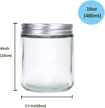 6 Pack 16 oz Glass Jars with Lids, Kitchen Canisters for Food Storage, Pantry Organization for Flour, Sugar, Coffee